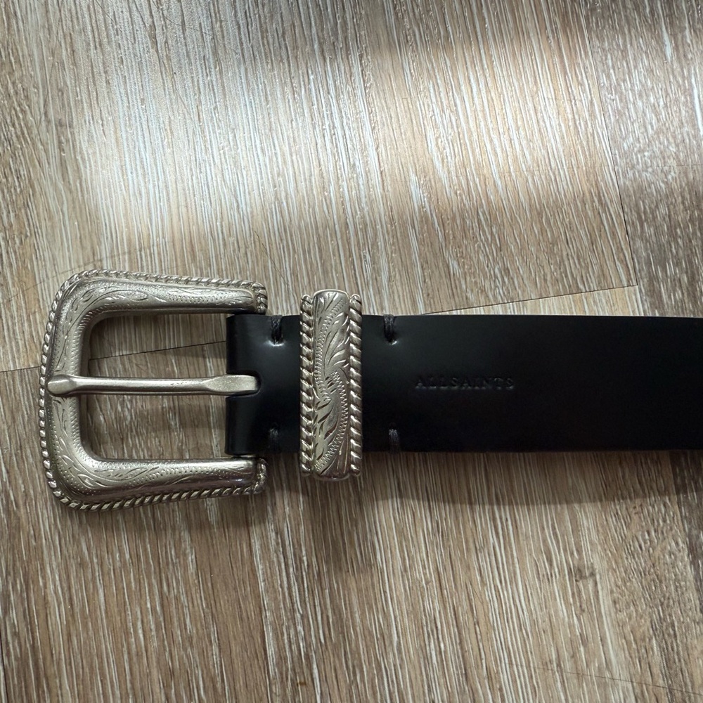 All Saints Black Leather Western Belt